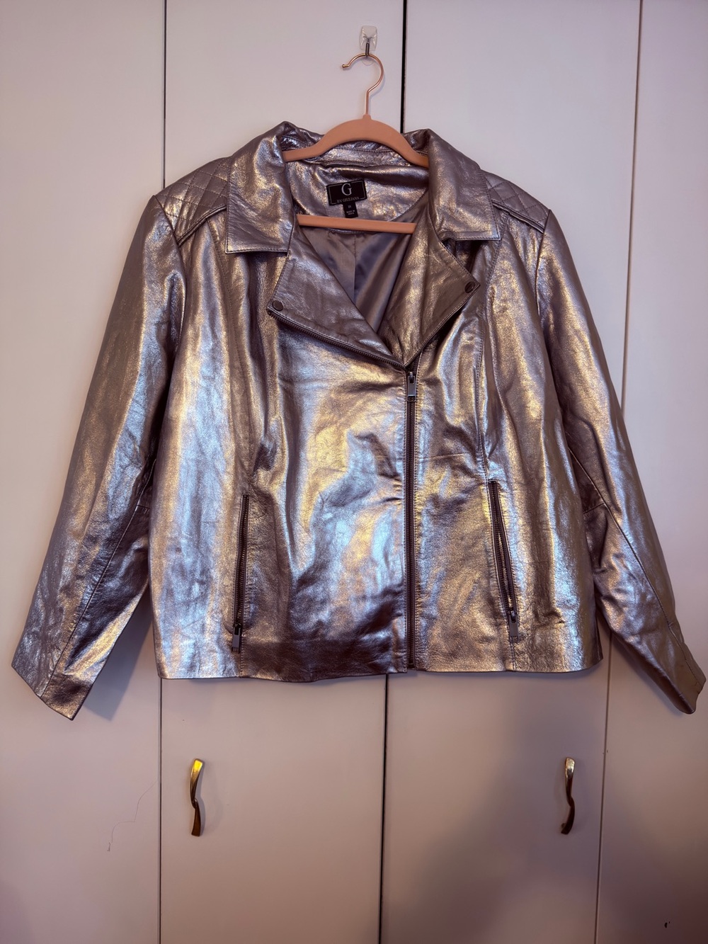 Fully-Lined Silver Metallic Moto Jacket